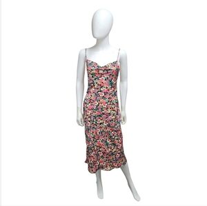 RESA | Vibrant Floral Print Open Back Midi Dress in Size XS